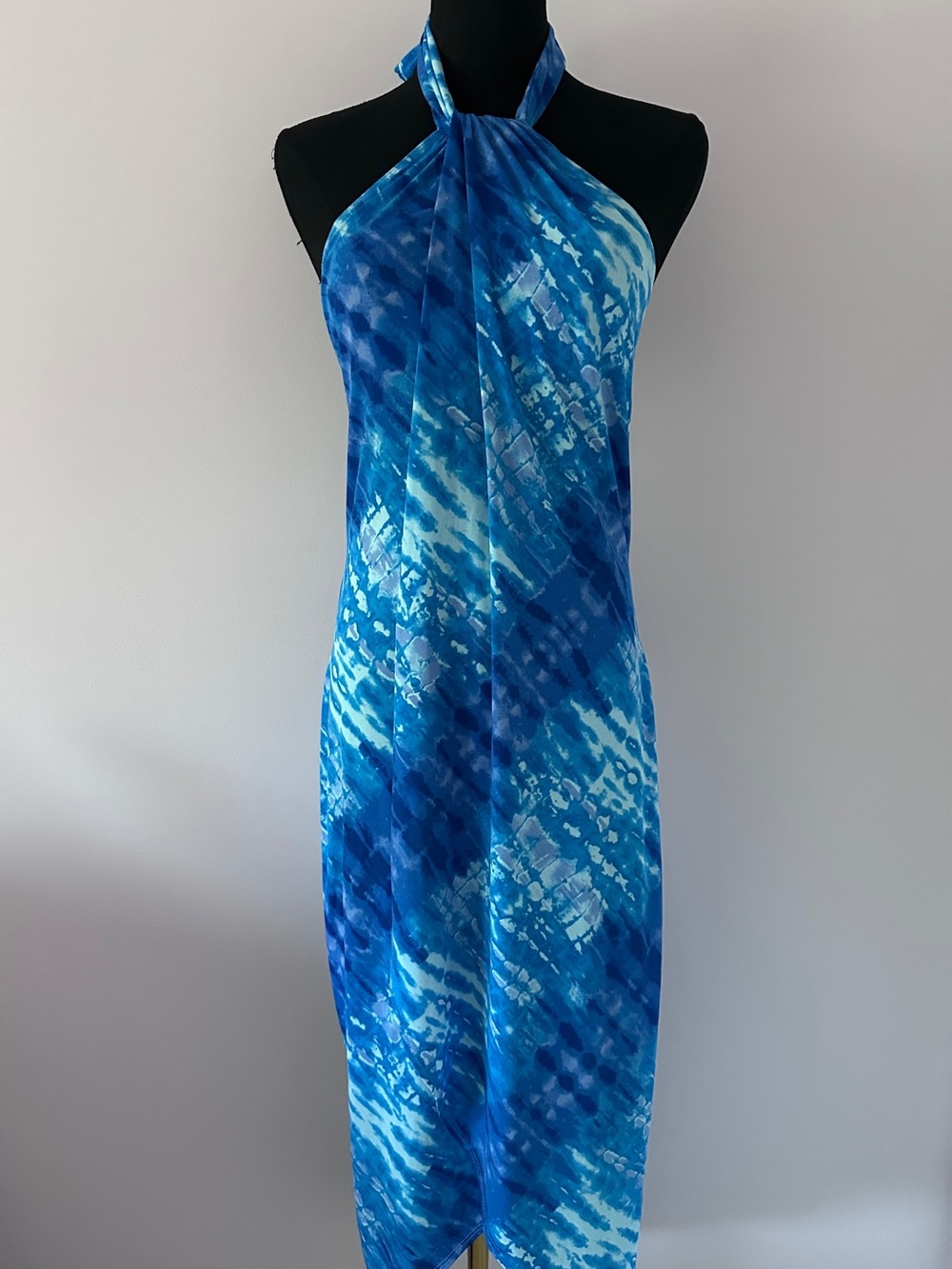 Blue Tie-Dye Halter Sarong Dress- Women Size Small